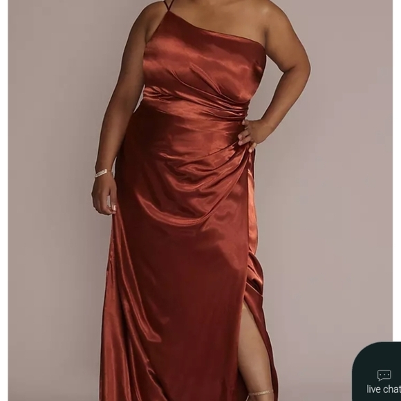 Galina Dresses & Skirts - NEW Galina Signature Bridesmaid Dress 18 Cinnamon Satin One-Shoulder Slit